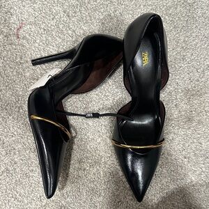 Zara Black Heels with Gold Detail